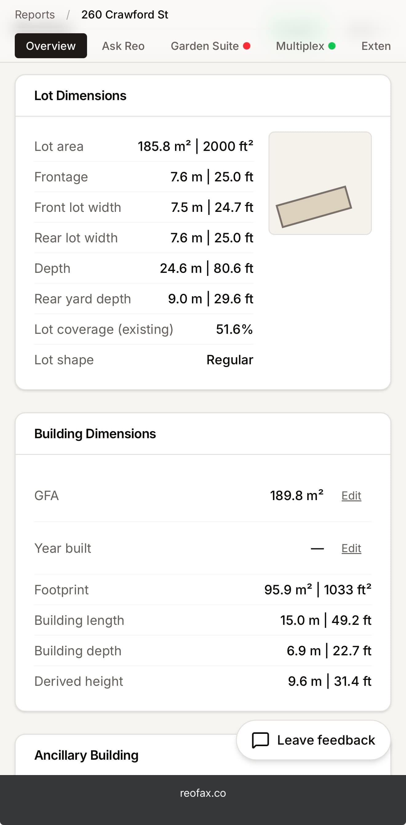 Exact lot and building measurements